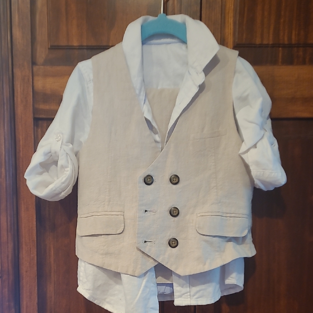 Marks & Spencer Tan and White Vest Set for Special Occasions - Picture 3 of 5